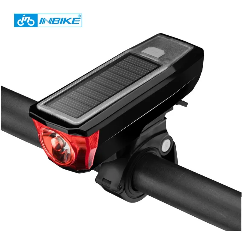 Front Light Велосипедный с солнечной батареей передний свет велосипед задний фонарь велосипед USB перезаряжаемая лампа Велоспорт Светодиодный фонарь Рог колокольчик - Цвет: Front Light