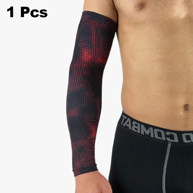 Sport Arm Warmers Non-Slip Cycling Arm Sleeve Elastic Compression Anti-Sunburn Long Sleeve Tennis Running Basketball Accessories Red Arm Warmers