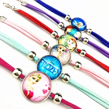 

24pcs/lot Elsa Anna glass bracelets Bangle Leather Cartoon Movie hand chain for girls party gift wholesale jewelry