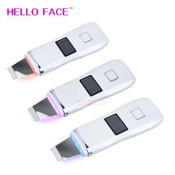 

Ultrasonic Ion Skin Scrubber Resevoir Facial Cleansing Peeling Machine Spatula Face Pore Cleaner With Led Lights