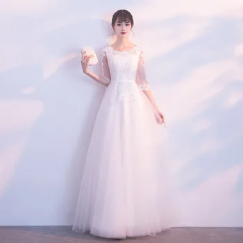 

Hollow Out O-neck Qipao White Lace Women Cheongsam Asian Bride Wedding Evening Party Dresses Vestidos Prom Mesh Dress Gowns