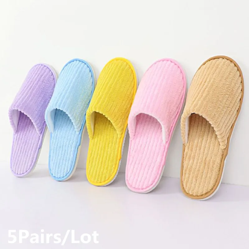 5 Pairs/Lot Winter Slippers Men Women Disposable Hotel Slippers Home Slides Travel Sandals Hospitality Guest Footwear Shoes 