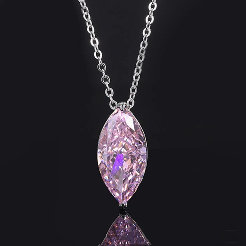 OEVAS 100% 925 Sterling Silver 12 Carat 9*18mm Aquamarine Yellow Pink High Carbon Diamond Pendant Necklace Wedding Fine Jewelry