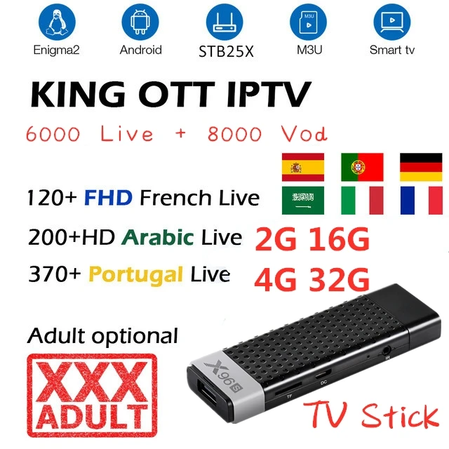 X96S android 8,1 tv stick amlogic s905Y2 H.265 2,4/5G wifi с 1 год Европа IP tv 6000 Live 8000 Vod взрослый Смарт ТВ-бокс