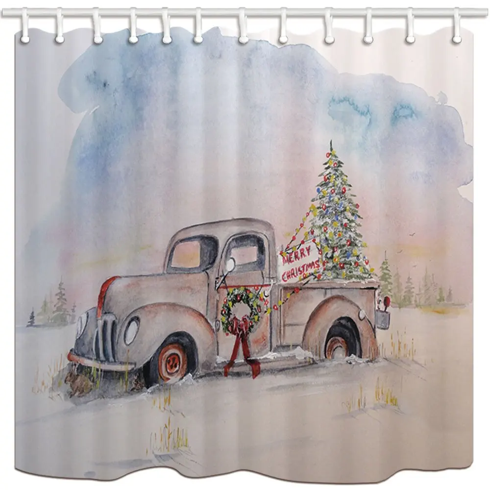 Новогодний Декор занавеска для душа, Рождественская елка старый грузовик, Полиэстеровая ткань