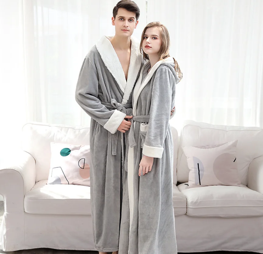 Peignoir Homme Grande Taille En Polaire épaisse - Avec Capuche Et Poches, Long Et Doux Pour L'hiver