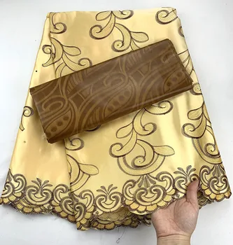 

gold+brown bazin riche getzner embroidery african george lace fabric latest 2.5+2.5yards bazin riche lace fabric for dress CC-A1