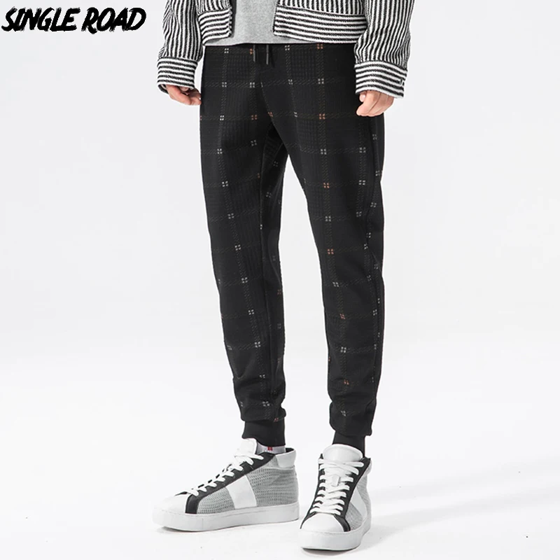 SingleRoad Harem Pants Men Hip Hop Joggers Black Mens Pencil Pants Lattice Streetwear Casual Drawstring Slim Male Trousers