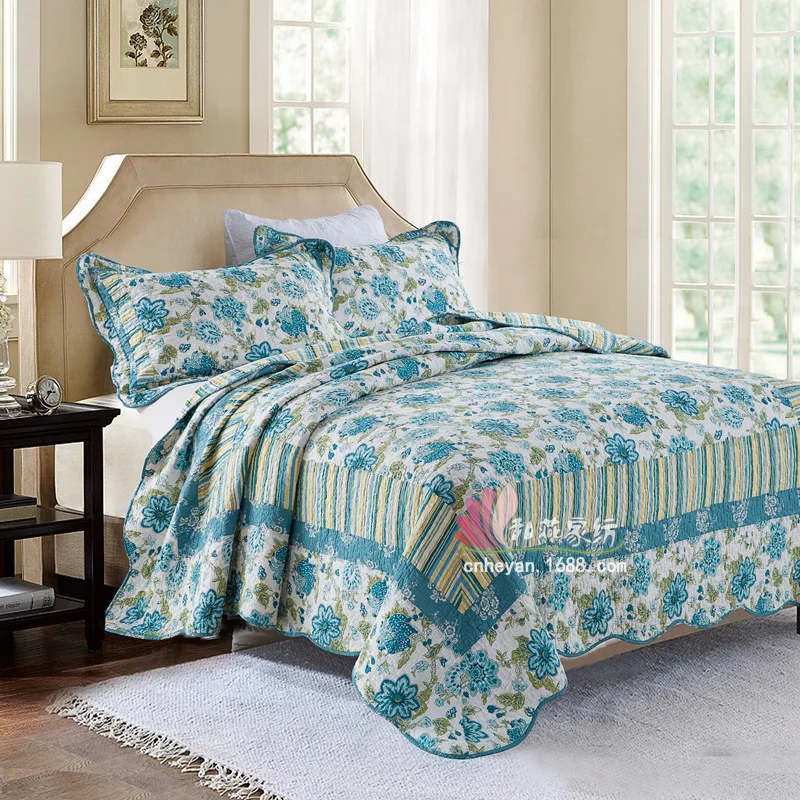 

Textile Korean Style Bedding Article Three-piece Set Pastoral Style Block Quilted Bed Cover Tabby Mattress Cover