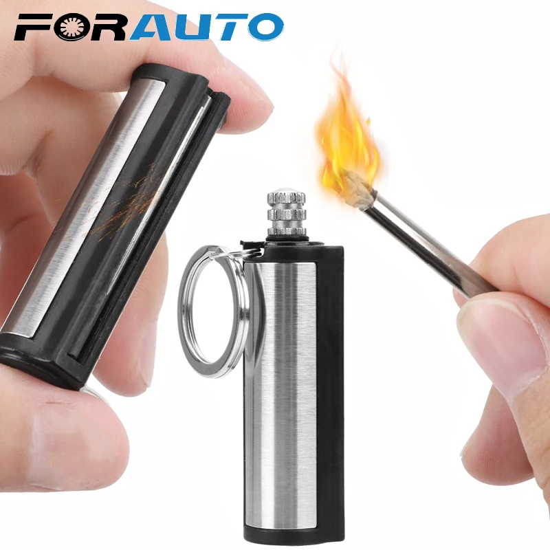

FORAUTO Car Keychain Cylindrical Match Key Chain Striker Lighter Stainless Steel Key Ring Permanent