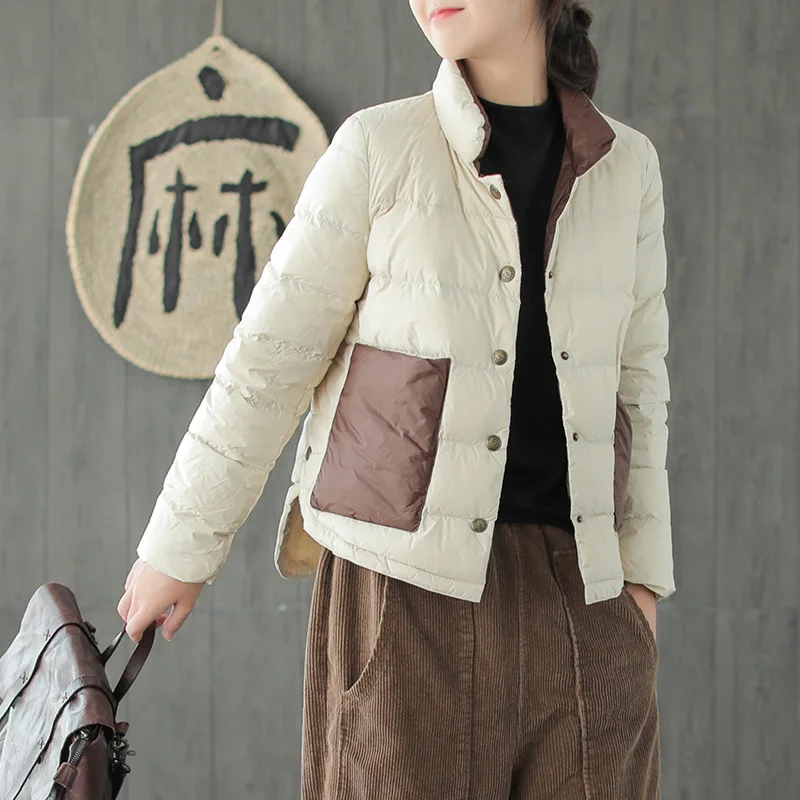 QPFJQD корейский стиль зимняя куртка для женщин стоячий воротник женский белый пуховик свободный женский s короткая парка Толстая теплая верхняя одежда осень