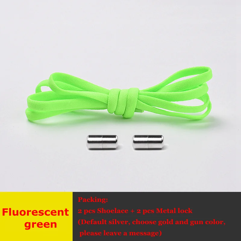 Круглые эластичные шнурки без шнурков, шнурки для обуви для детей и взрослых, шнурки для ленивых, металлические шнурки для быстрой обуви унисекс, 1 пара - Цвет: Fluorescent green