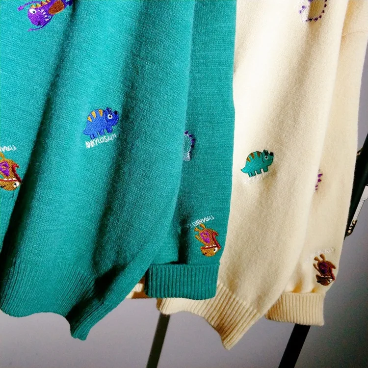 Woherb, Kawaii, милый свитер, Осень-зима, свободные вязаные свитера, Мультяшные животные, вышивка, пуловер, женский джемпер, женские топы
