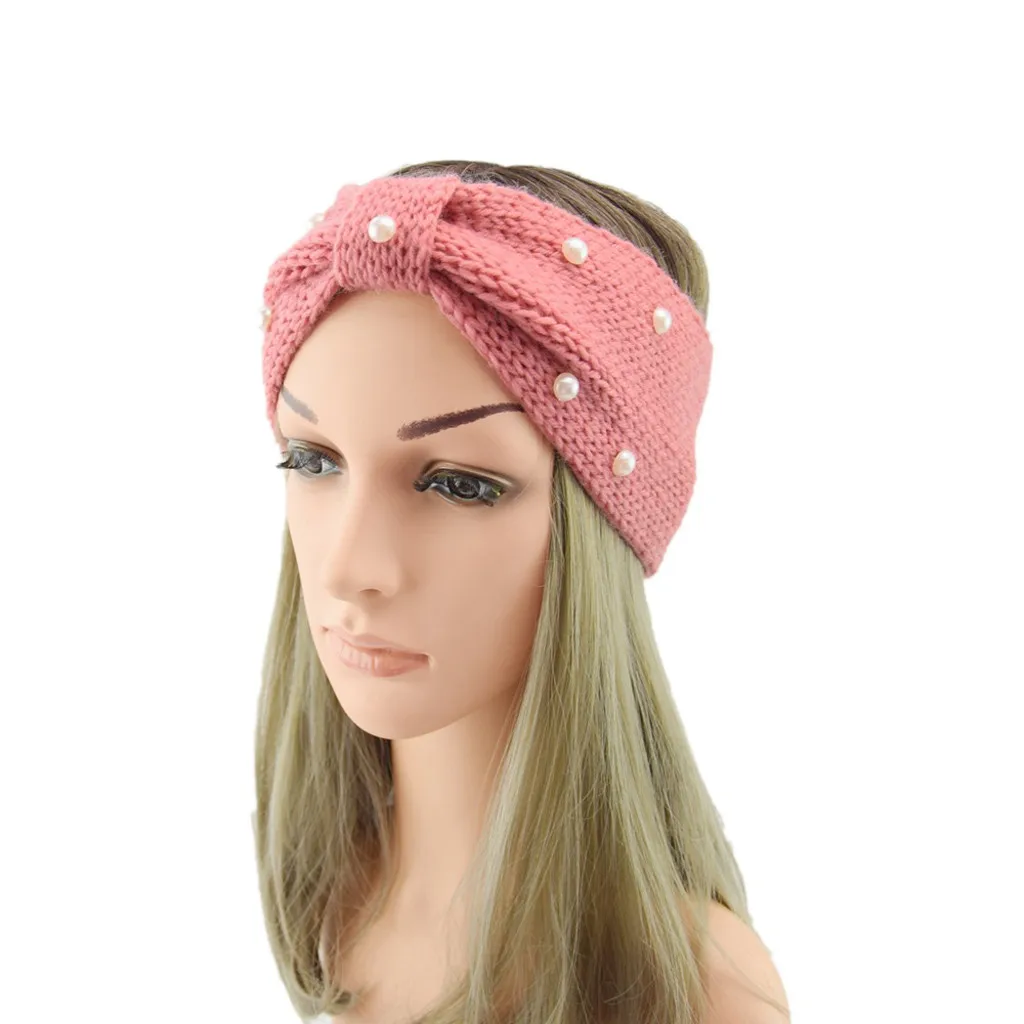 

Fashion Women Thermal Hand Knitting Wool Pearl Sweet Girls Hair Hairband