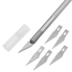 Não deslizamento de metal bisturi faca ferramentas kit cortador de gravura facas artesanais + 40 pçs lâminas do telefone móvel pcb diy reparação ferramentas manuais
