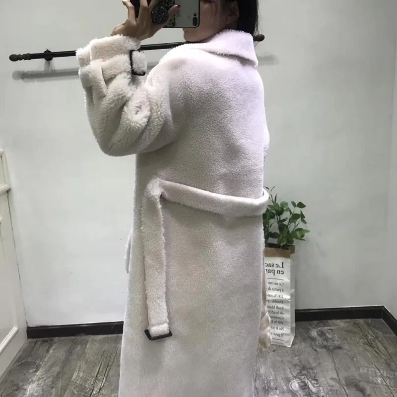 Abrigos Mujer Invierno корейское пальто из овечьего меха кожаные куртки шерсть мех зимняя женская Повседневная парка х-длинное пальто с поясом