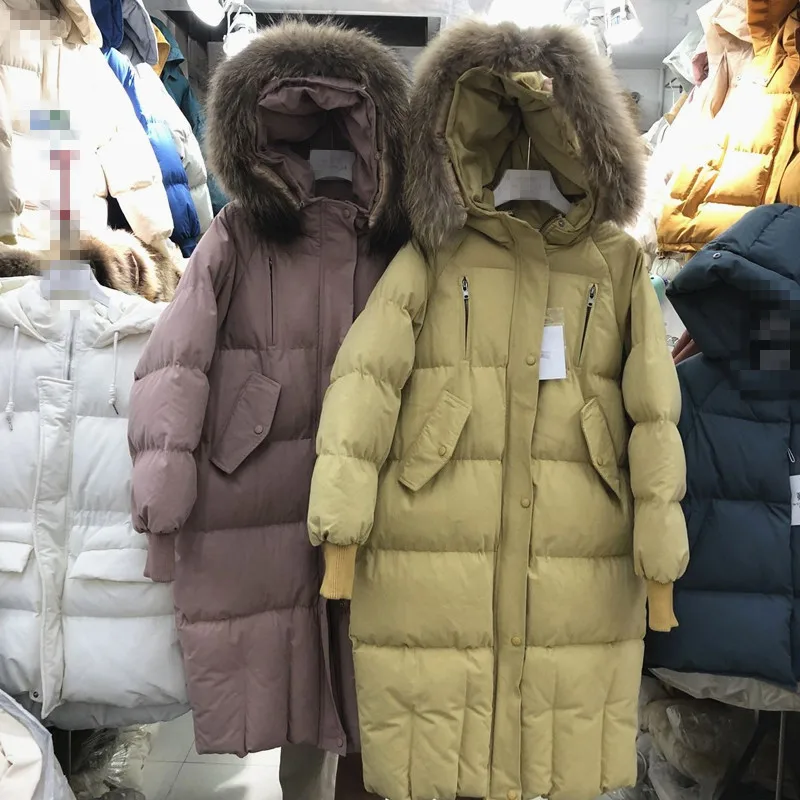 

2019 Winter New Fashion Thickened Down Large Fur Collar Long Overcoats Cotton-padded Coat Hooded Parkas Jackets Femme
