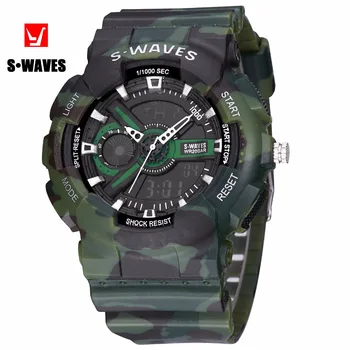 

SWAVES Quartz Watches Mens 2019 Water Resistant Analog Digital Reloj Hombre Casual Army Alarm Clock Week Plastic Wrist Watch Men