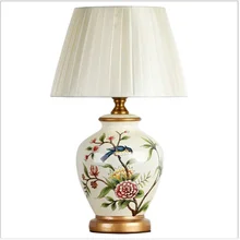 Китайский стиль, цветы, птицы, Керамическая Настольная лампа для спальни, прикроватная, для гостиной, фойе, для учебы, настольная лампа для чтения, ночной Светильник 190149