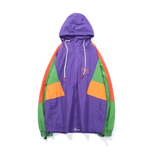 Винтажная цветная Лоскутная ветровка с карманами на молнии, спортивные куртки, верхняя одежда для мужчин, хип-хоп Повседневная Уличная куртка, пальто