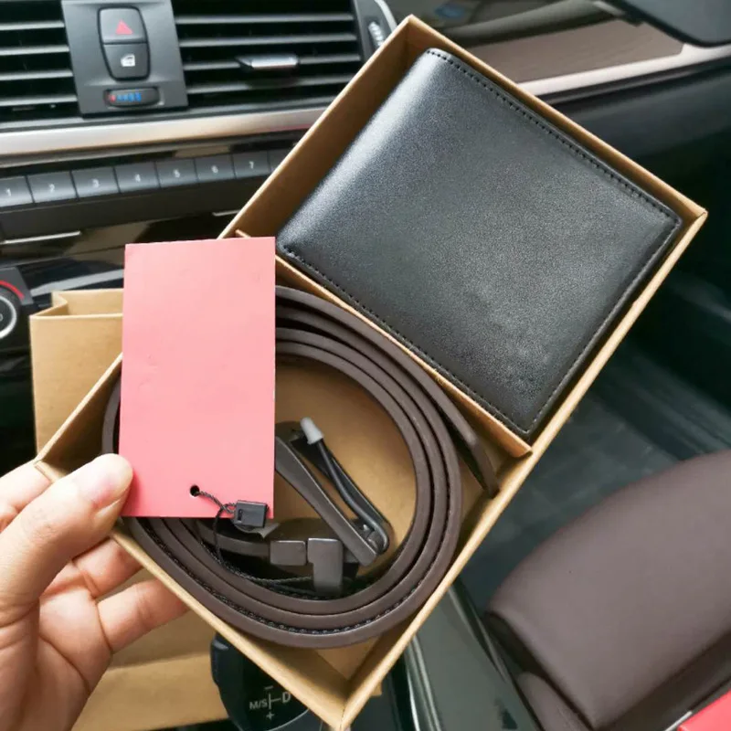 

New arrival 2019 men's wallet belt double-sided use cow genuine leather belt pin-button brand gift box set pants belts for men