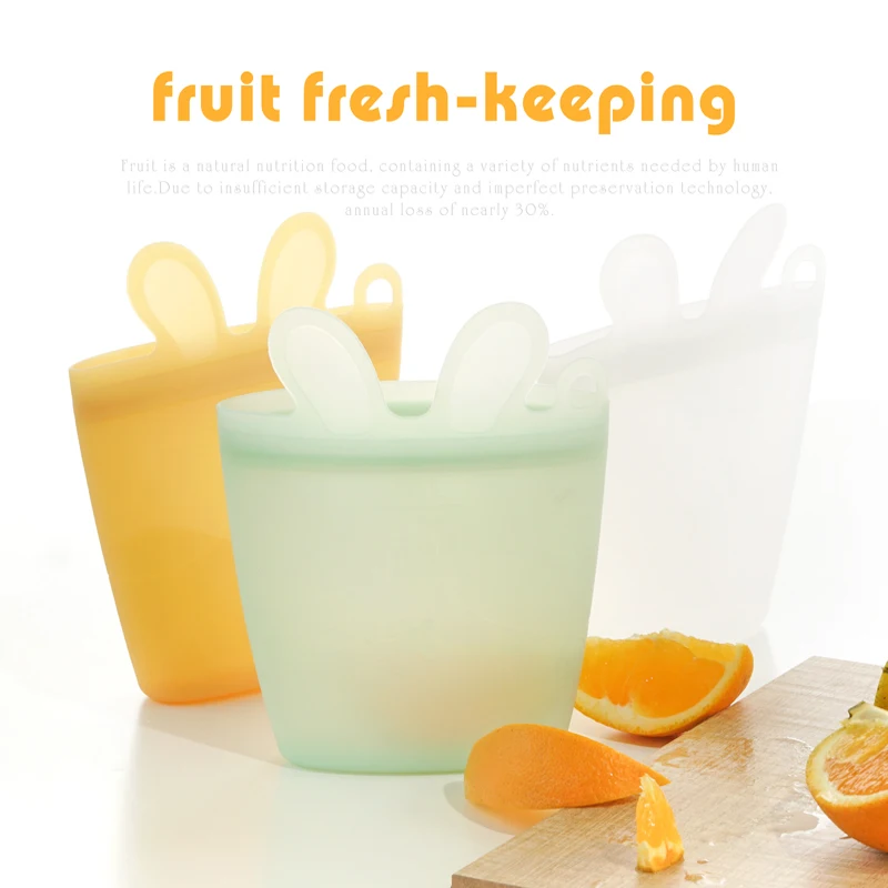 Baby Food Grade Silicone Snack Bag Fresh Food Bag Sealed Storage Box Cartoon Rabbit Can Hang Portable Travel goods