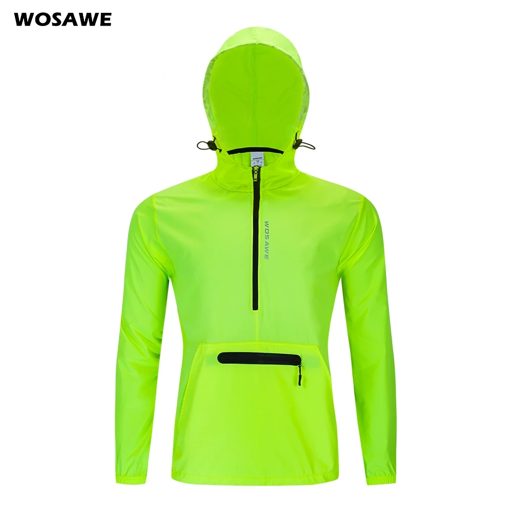 

WOSAWE Thin Hooded Caps Bike Jackets Men Windproof Reflective Water Rain Repellent Running Windbreaker Coats Cycling Jacket