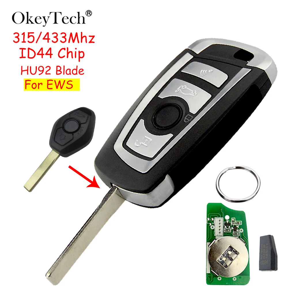 OkeyTech 315/433MHz ID44 Chip Flip Folding Remote Car Key For BMW EWS 325 330 318 525 530 540 E38 E39 E46 M5 X3 X5 HU92 Blade | Автомобили