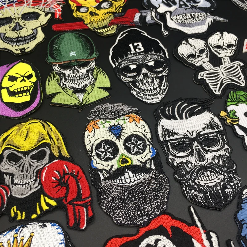 Iron-On Skull Punk Patch – Embroidered Badge for Jackets, Bags & Clothing