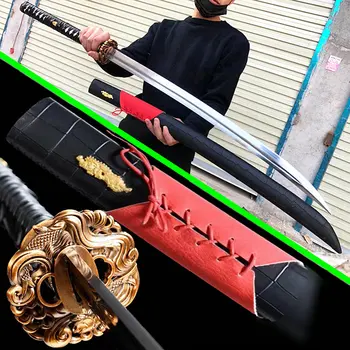 

Leather Saya Japanese Samurai Battle Broad Knife Saber Strong 1095 High Carbon Steel Sharp Outdoors Broadsword Sword Katana