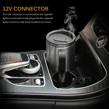 

500ML Car Water Keep Warmer Kettle With Cigar Lighter Cable Stainless Steel Cup Kettle Travel Coffee Mug Portable Electric 12V
