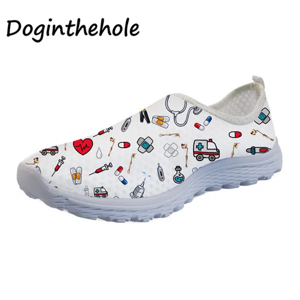 

Doginthehole Funny Cartoon Nurse/Premium Sketch Print Slip On Flats Shoes Woman Breathable Summer Casual Sneakers Nursing Shoes