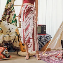 Модные женские летние шифоновые юбки в стиле бохо с завышенной талией и неровным подолом, облегающие миди прямые юбки, женская одежда