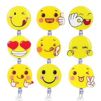 

Idclip 9cs lot Smile Face Retractable Badge Holder with Alligator Clip Retractable Cord ID Badge for Nurse Id Name Badge Holder