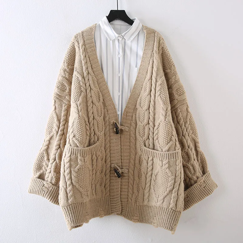 

Linen Flower Color Sweater Cardigan Women's Autumn And Winter New Style Korean-style Retro Loose-Fit Laziness-Style Thick Thread