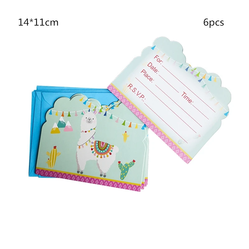 

6pcs\set Alpaca unicorn theme invitation card greeting card birthday party theme party pink invitation cartoon animal blessing