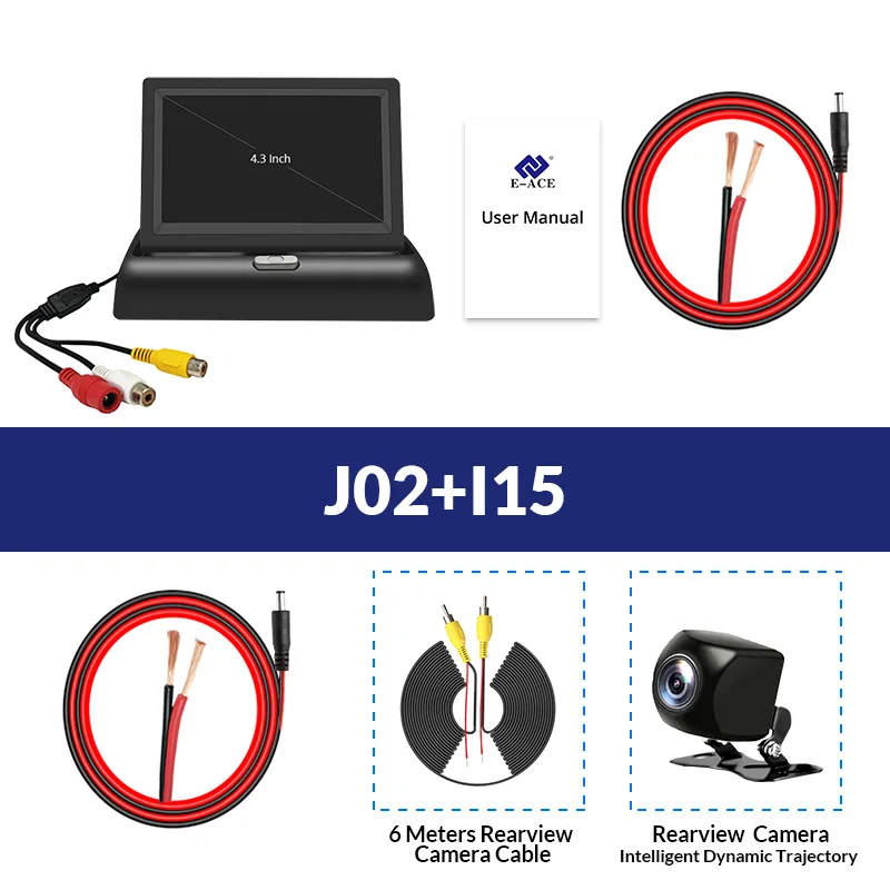 E-ACE J02 4,3 дюймов TFT ЖК-монитор автомобиля складной дисплей камера заднего вида парковочная система для автомобиля заднего вида NTSC PAL - Цвет: J02-I15