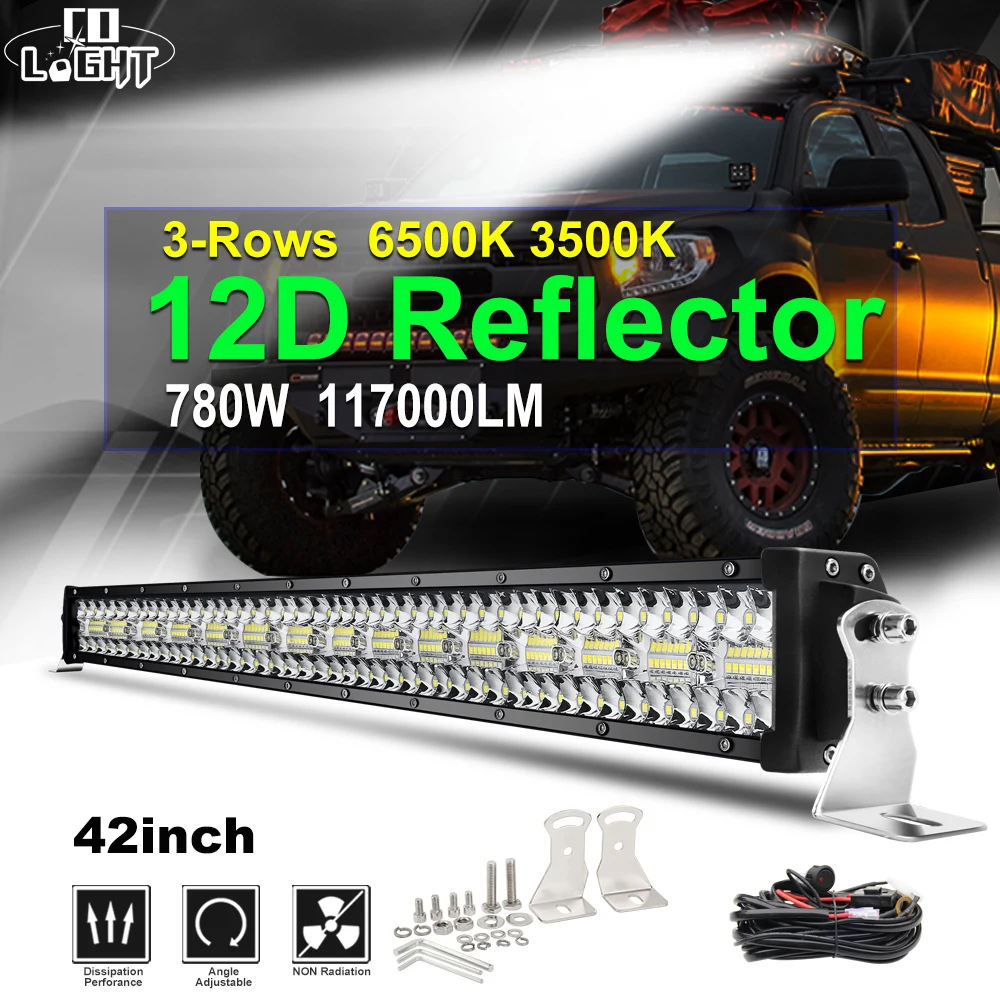 

CO LIGHT 42inch 12D Led Light Bar 780W Strobe Work Light 12V Combo Led Bar 6500K 3500K for 4x4 Trucks SUV Offroad Driving Light