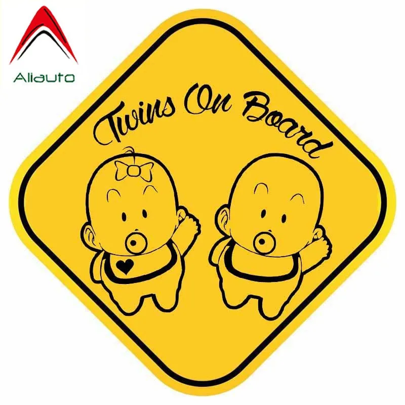 Aliauto Caution Car Sticker Twins on Board Lovely Baby Decor PVC Decal Cover Scratches for Peugeot Skoda Volvo Mazda 14cm*14cm | Автомобили