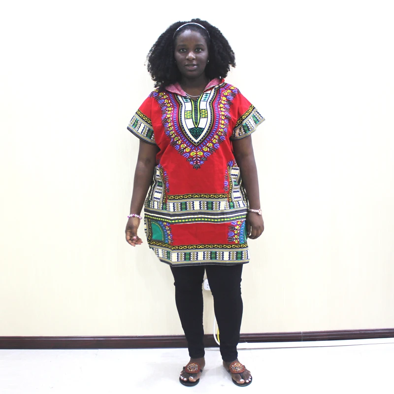 Dashikiage Yellow 100% Cotton African Dashiki Traditional Print Pockets Hooded Tops Shirt africa dress Africa Clothing