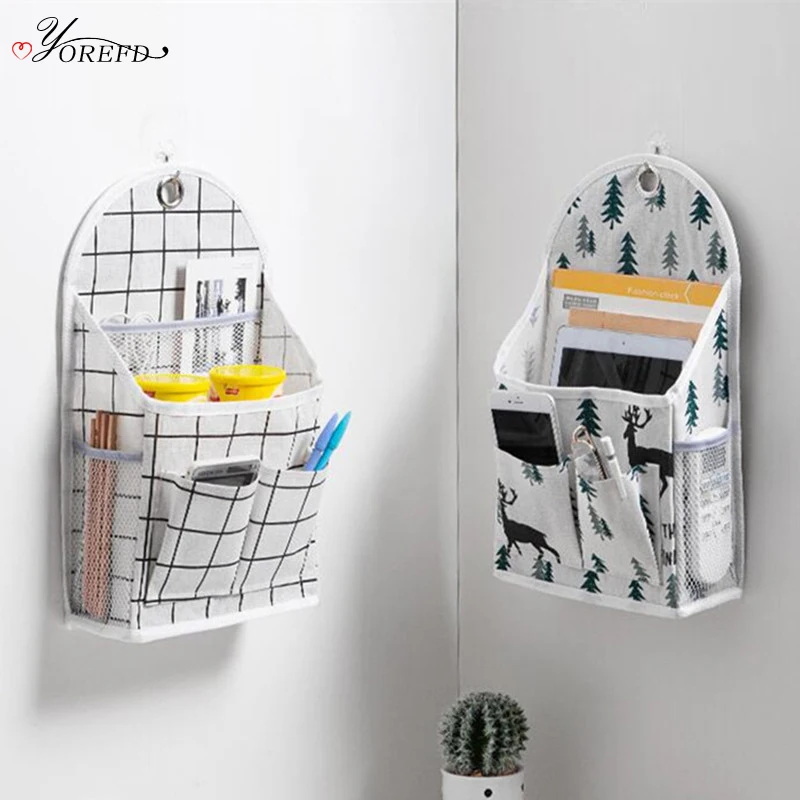 OYOREFD Wall Mounted Multi-function Waterproof Bag Organizer Cotton Linen Toiletry Bag Home Hanging Storage Bag Room Organizer