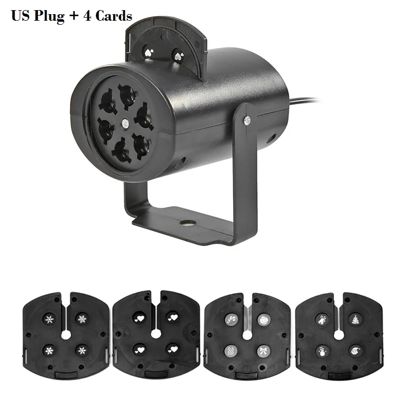 Рождественский проектор с рисунком, светодиодный светильник для сцены, красочный вращающийся светильник KTV DJ, диско-лампа, яркий светодиодный светильник с узором для помещений - Испускаемый цвет: US Plug 4 Cards