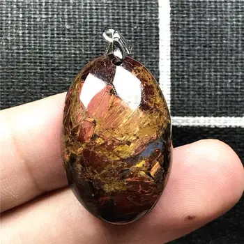 

Top Natural Red Yellow Pietersite Pendant Jewelry For Woman Man Crystal 28x19x8mm Oval Beads Silver Namibia Energy Stone AAAAA