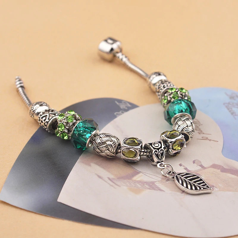 Женский браслет pulseras mujer с кристаллами и бусинами, очаровательные ювелирные изделия, серебряные DIY Браслеты, Женская повязка, регулируемая цепочка