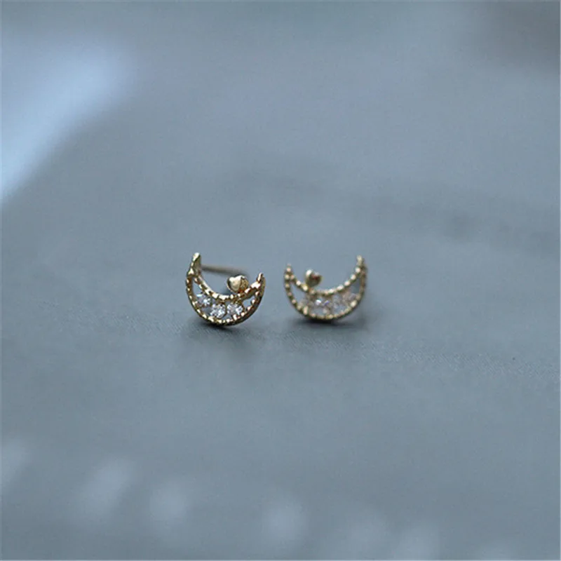 925 Sterling Silver Simple Hollow Magic Moon Stud Earrings Women Fashion Charm Wedding Party Jewelry Accessories Gift