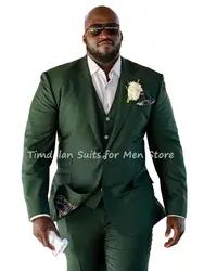 3Pcs Jacket Pants Vest Custom Made Notch Lapel Blazer Trousers Dark Green Men Suits Sets Wedding Party Wear Coat+Pants+Waistcoat