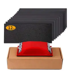 Assortiment de grains de papier de verre 9x3,6 pouces, avec bloc de ponçage, ponceuse humide et sèche, feuilles abrasives pour voiture, polissage du bois et du métal 