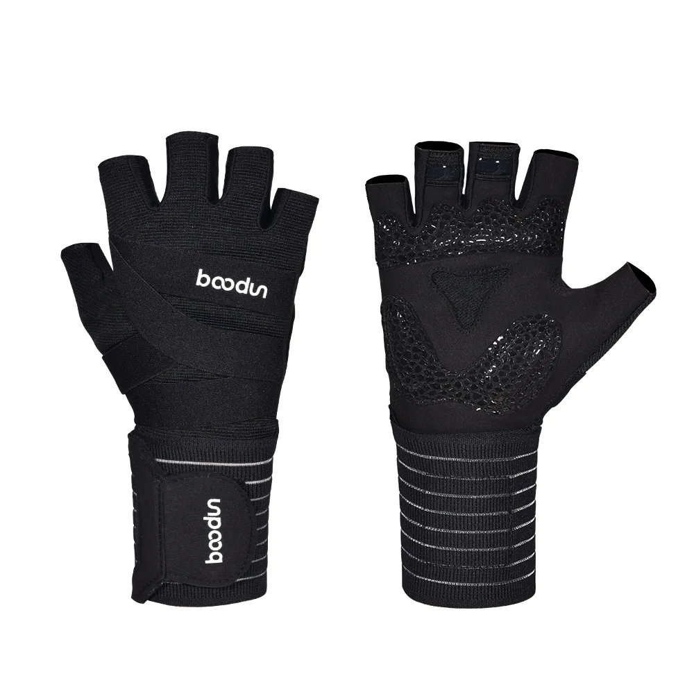 New Men Women Gym Special Fitness Gloves Half Finger Lengthened Wrist Yoga Gloves Dumbbell Barbell Weightlifting Gloves S/M L/XL - Цвет: Black