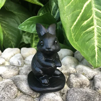 

Obsidian Small Decorative Article,Big Ear Rabbit Adornment Adorable Version Small Animal Stone Carving,Interior Decoration.