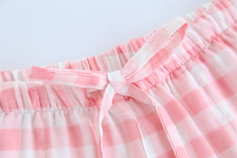 Couple pajamas summer cotton gauze shorts Japanese style simple elastic waist casual large size lattice men and women home pants